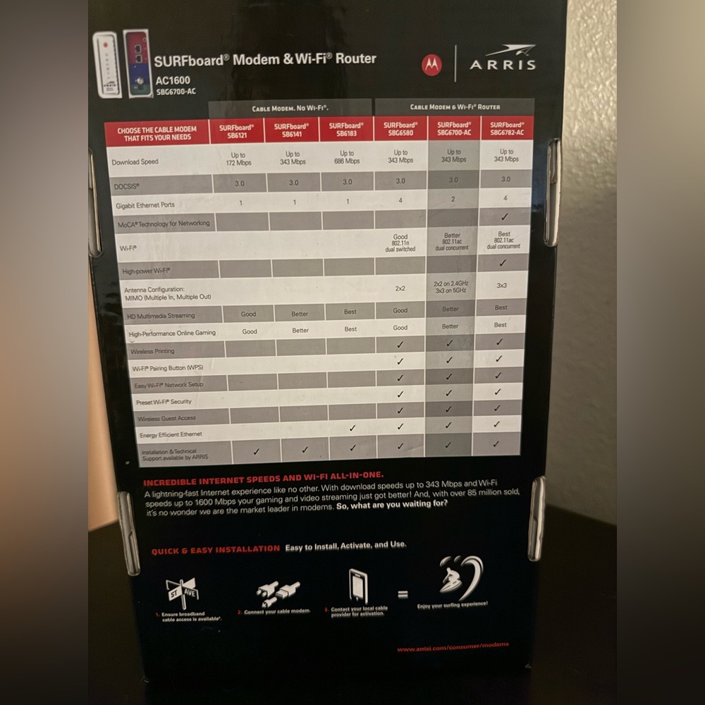 ARRIS SURFboard SBG6700-AC AC1600 Cable Modem & WiFi Router DOCSIS 3.0 Motorola - Picture 5 of 9